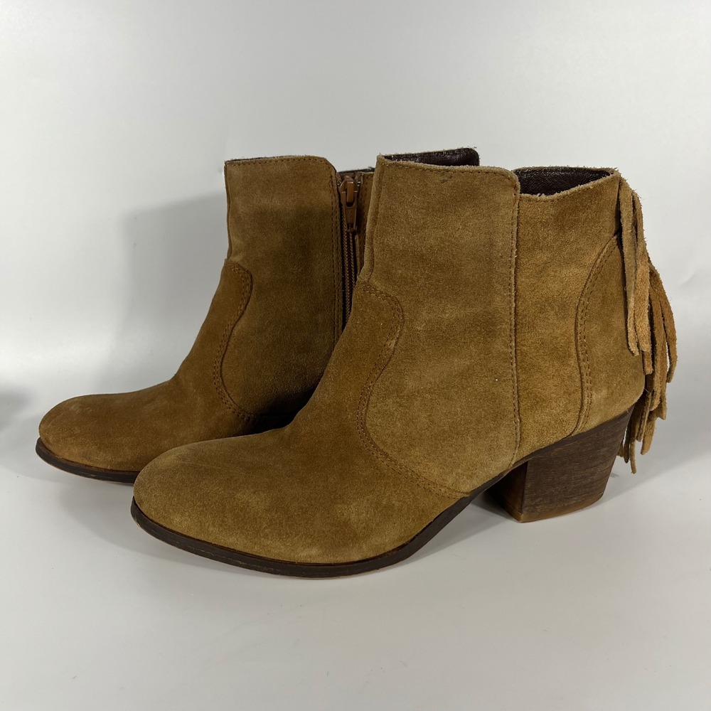 Coconuts By Matisse Boots Women 7.5M Tan Suede Fringe‎ Ankle Bootie Western Boho